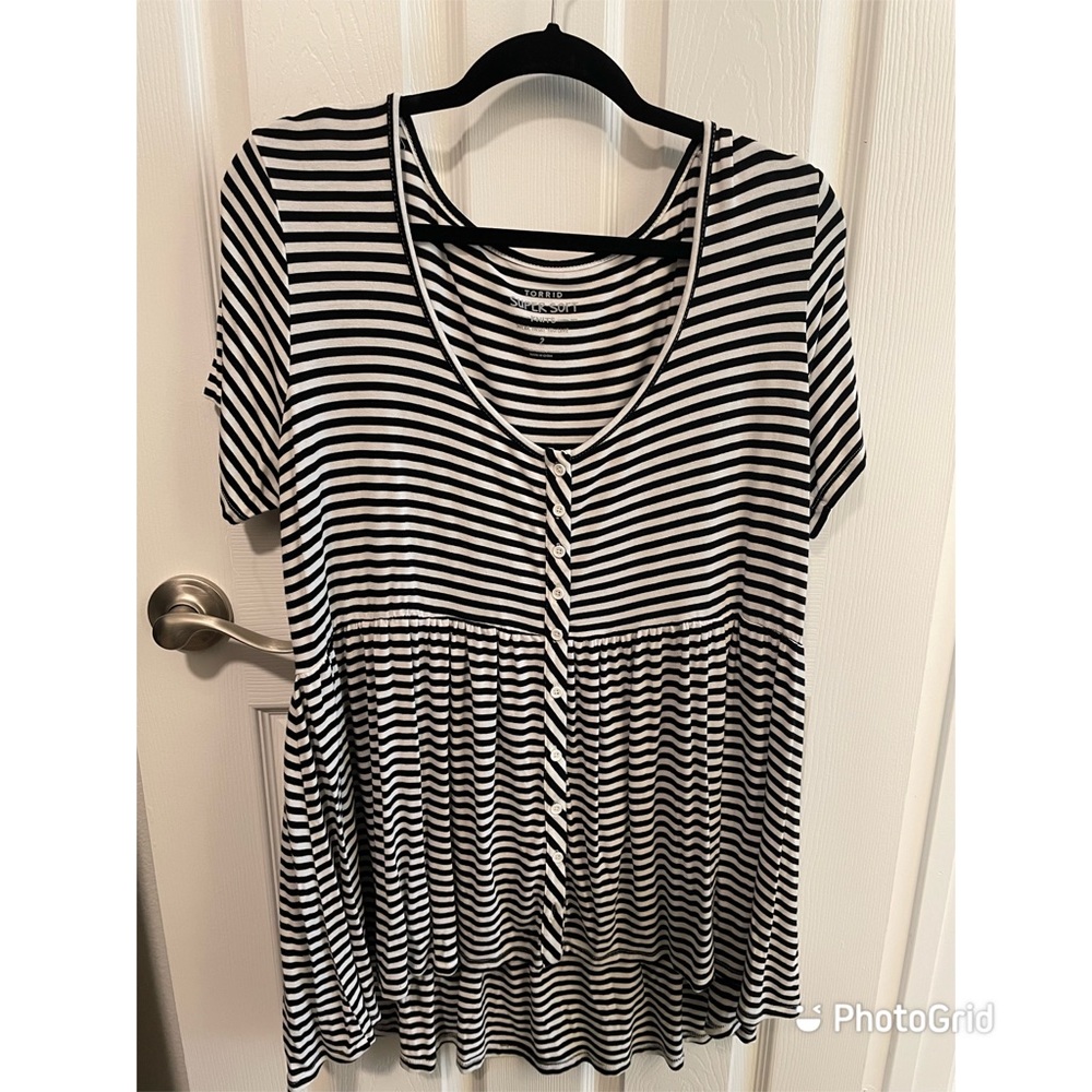 TORRID Soft Stripe Button Front Babydoll Tee